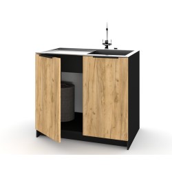 Szafka Kuchenna pod zlew Stojąca KIRA Czarna Dąb Craft 80cm Cichy Domyk
