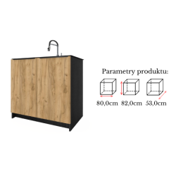 Szafka Kuchenna pod zlew Stojąca KIRA Czarna Dąb Craft 80cm Cichy Domyk