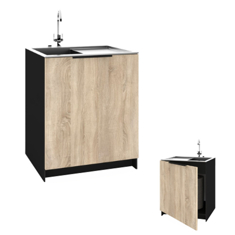 Szafka Kuchenna pod zlew Stojąca KIRA Czarna Sonoma 60cm Cichy Domyk